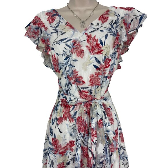 Elegant Floral Burnout Dress W/Tie Size 22 3X Spring Summer Wedding Plus Size - Picture 2 of 7